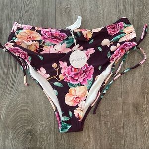 New SeaSelfie Swimsuit Bikini Bottoms Bathing Suit Size Medium Maroon Floral